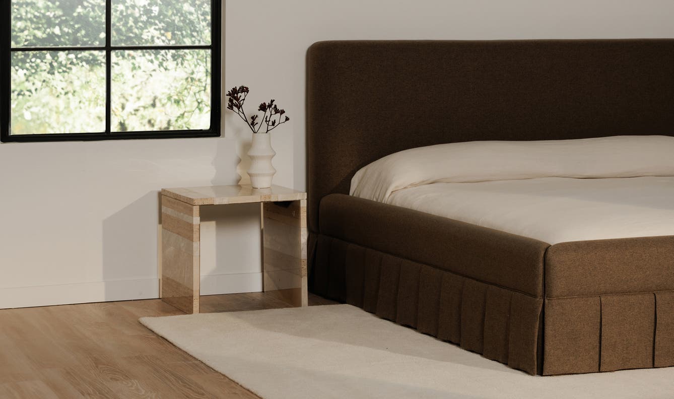 lifestyle view of Maren King Bed Brown luxury Beds & Bed Fram