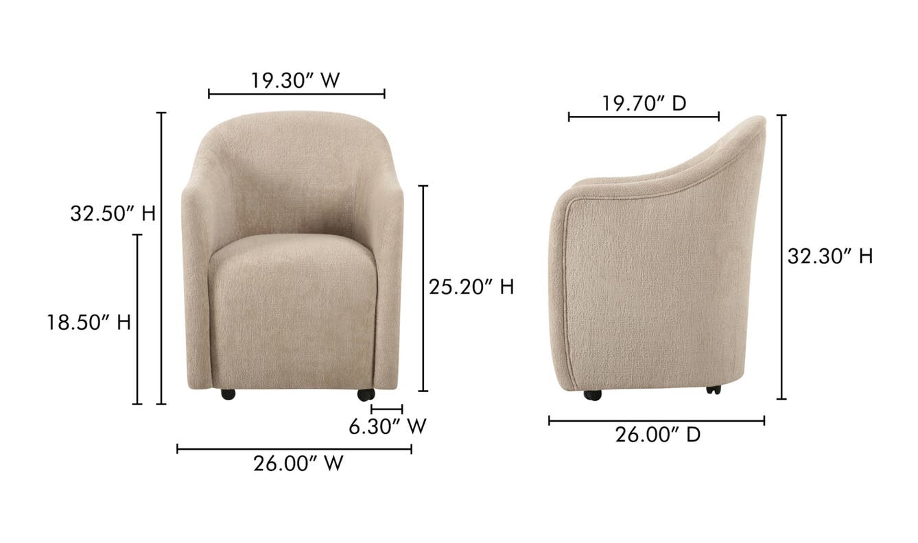 lifestyle view of Drava Rolling Dining Chair luxury Chair