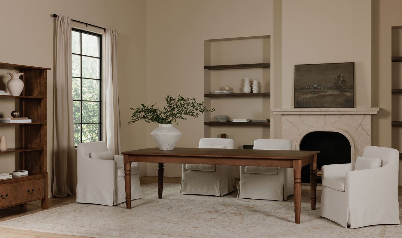 side view of Lydia Slipcover Dining Chair Beige luxury Chair