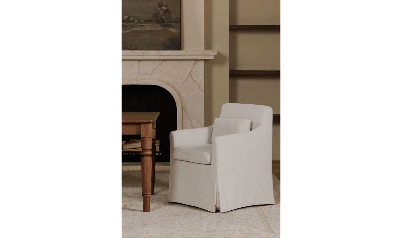 front view of Lydia Slipcover Dining Chair Beige luxury Chair