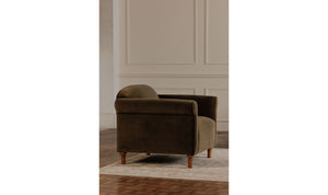 angle view of Harmony Accent Chair Dark Green Faux Mohair luxury Chair
