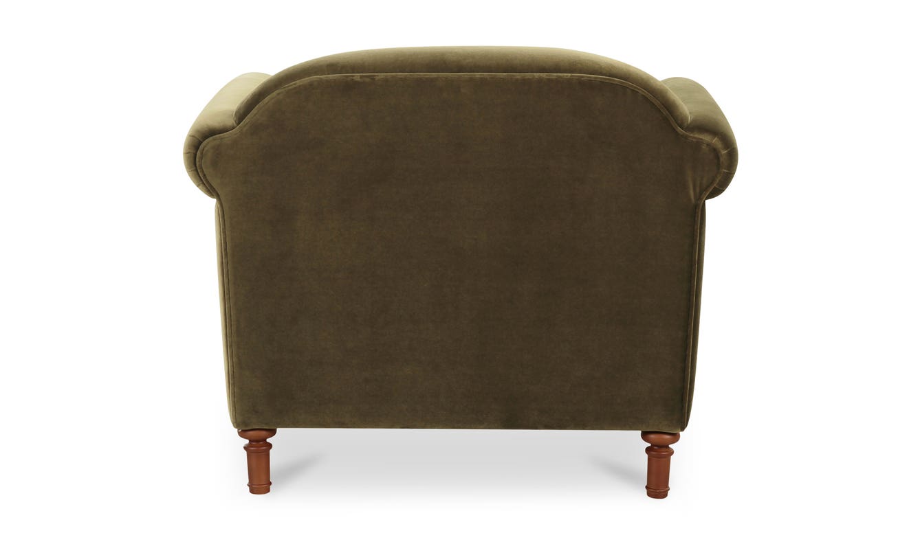 lifestyle view of Harmony Accent Chair Dark Green Faux Mohair luxury Chair
