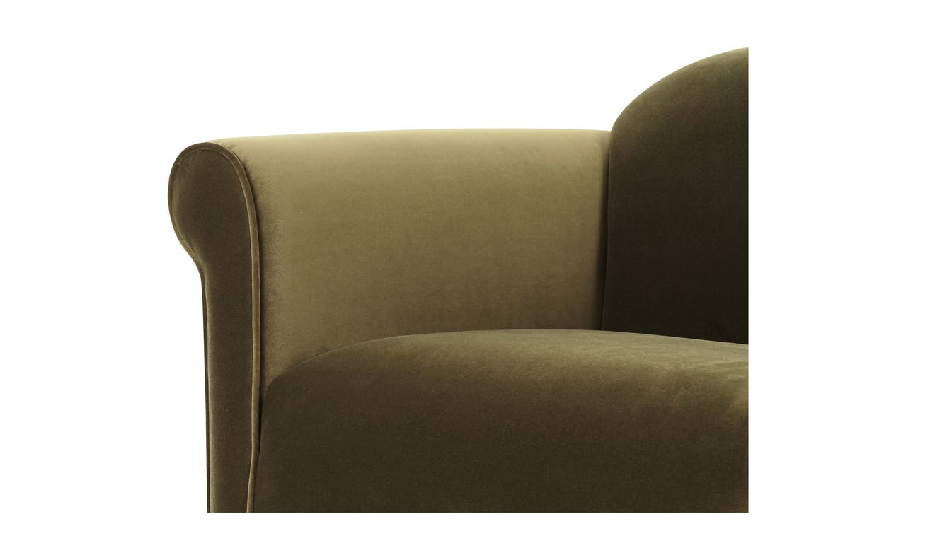 lifestyle view of Harmony Accent Chair Dark Green Faux Mohair luxury Chair
