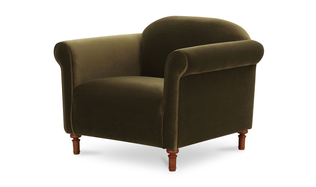 lifestyle view of Harmony Accent Chair Dark Green Faux Mohair luxury Chair