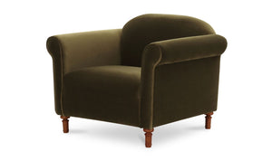lifestyle view of Harmony Accent Chair Dark Green Faux Mohair luxury Chair