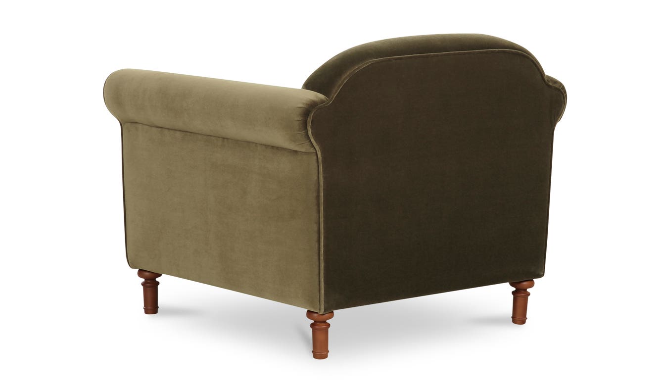 lifestyle view of Harmony Accent Chair Dark Green Faux Mohair luxury Chair