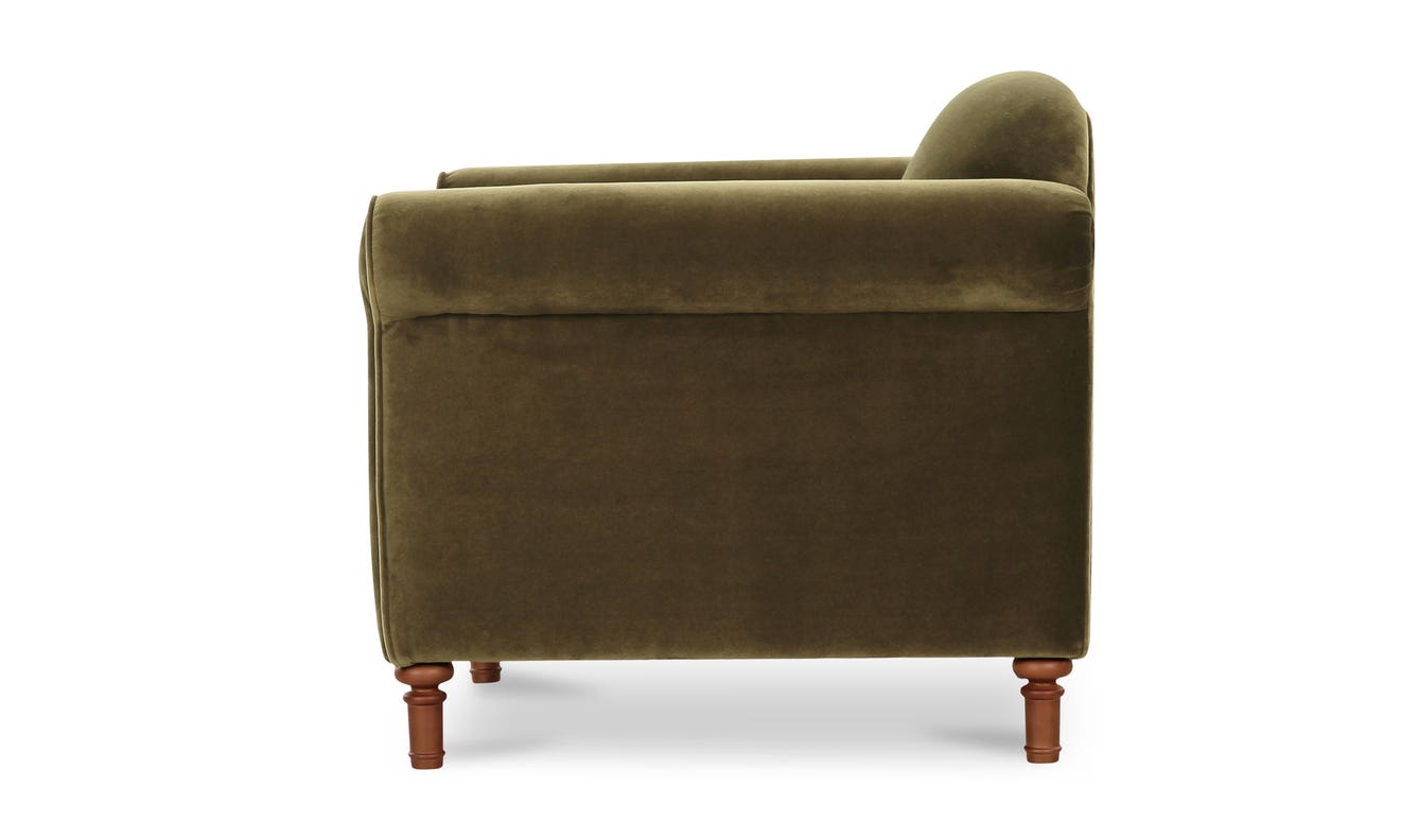 lifestyle view of Harmony Accent Chair Dark Green Faux Mohair luxury Chair