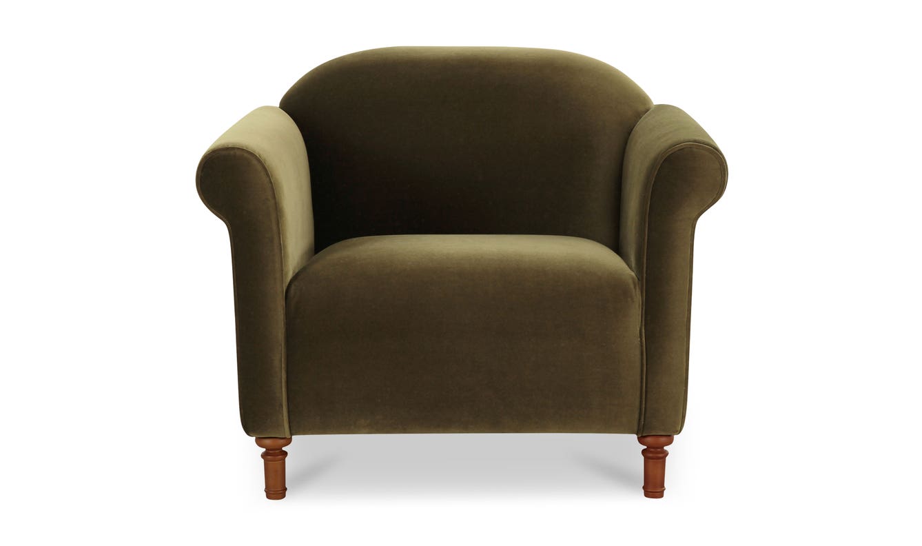 front view of Harmony Accent Chair Dark Green Faux Mohair luxury Chair