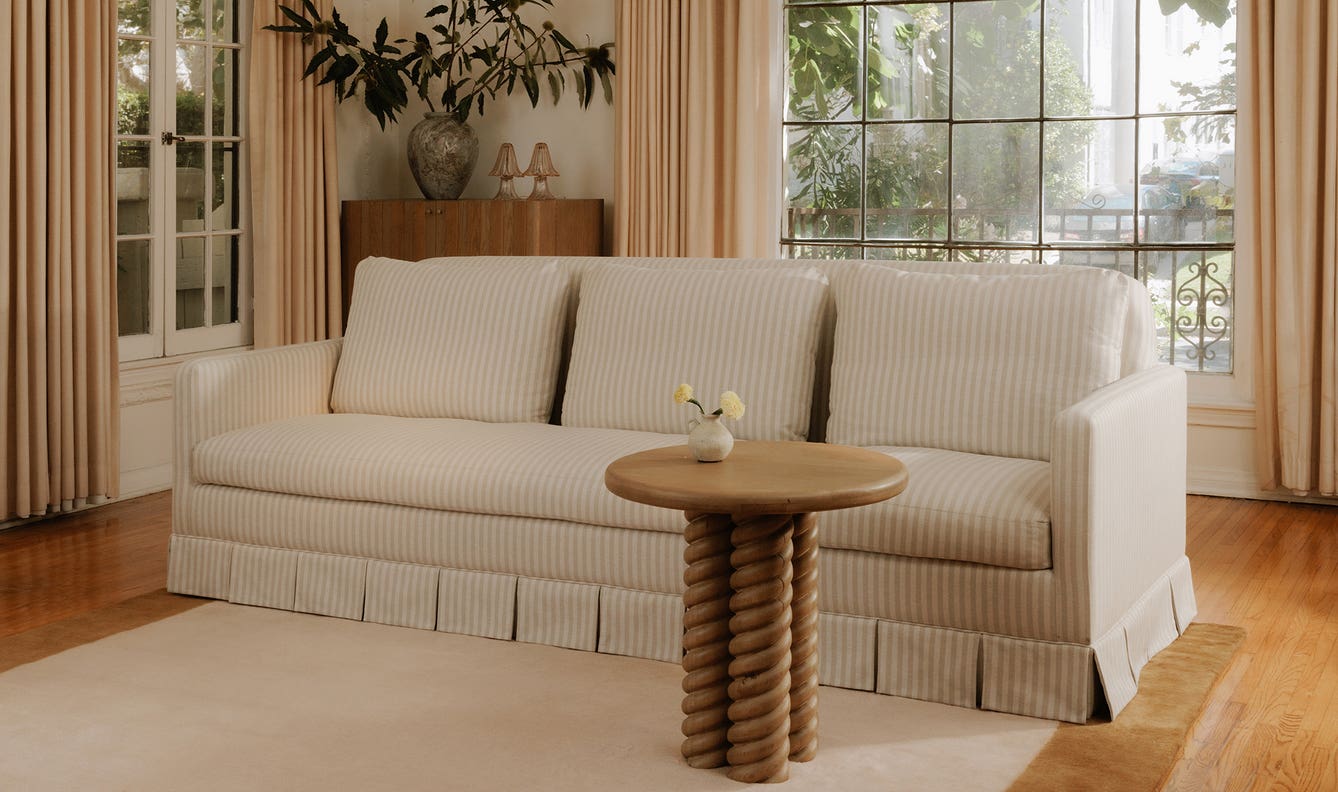 angle view of Pellicano Sofa Beige Stripe luxury Sofa
