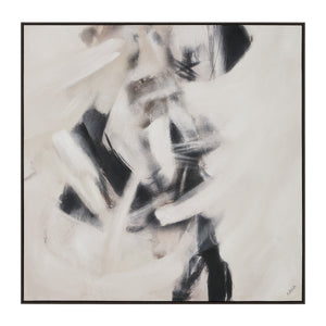 Clary canvas art featuring abstract black and white brush strokes on a light background