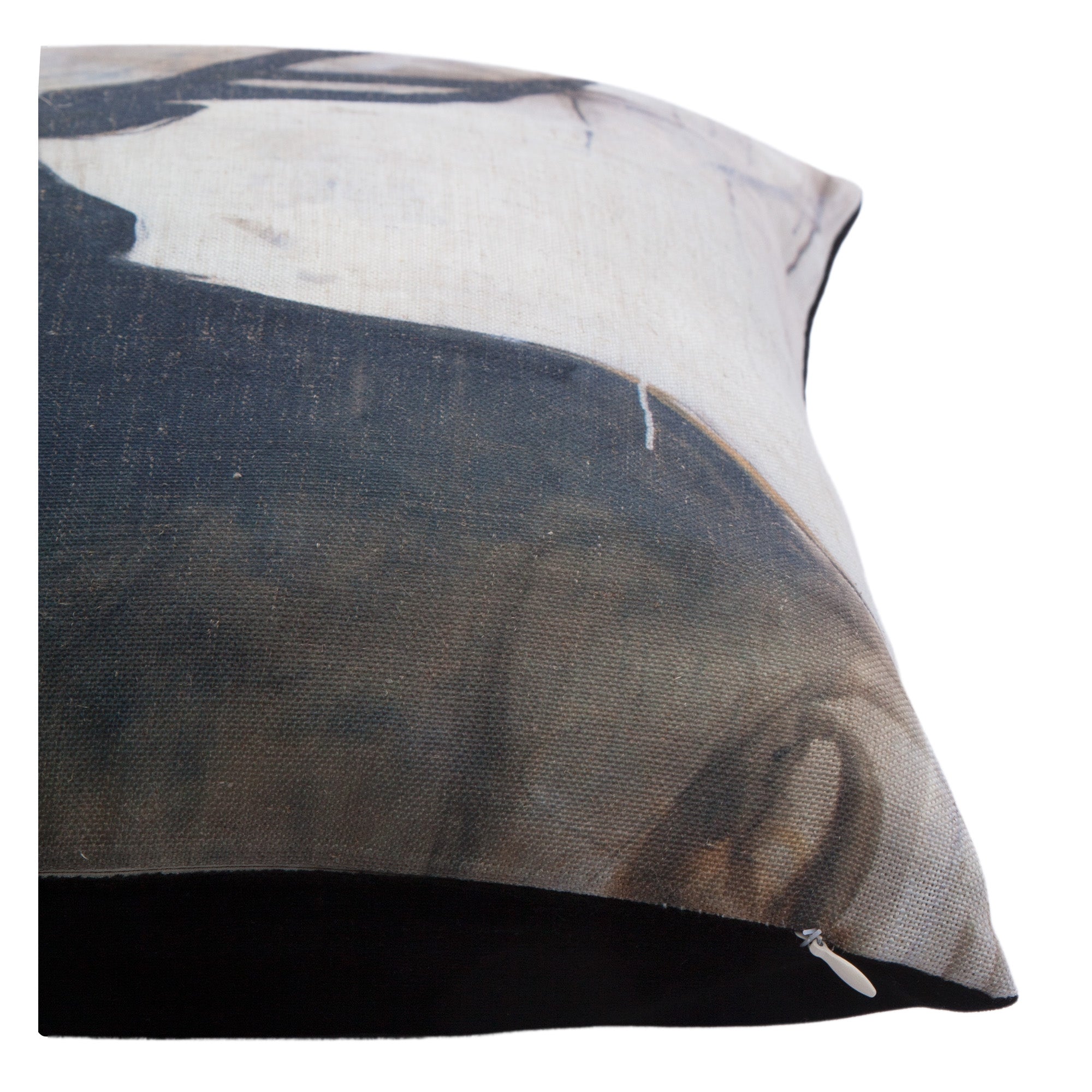 Percy indoor pillow side view showcasing the deer design and textured fabric.