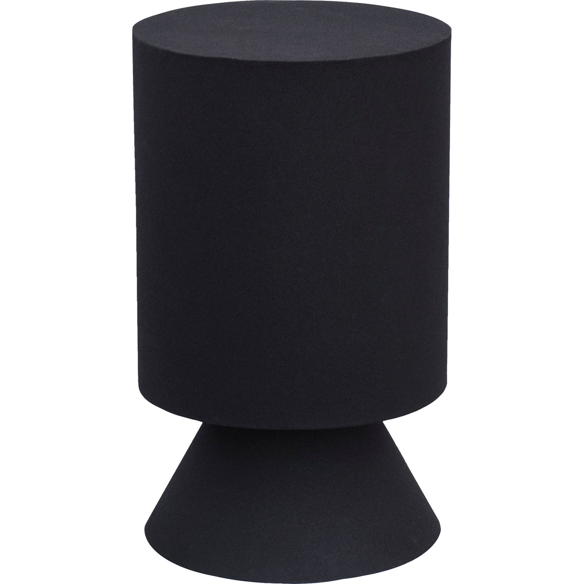Oloria Stool in black, featuring a cylindrical top and conical base.