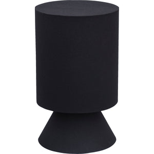 Oloria Stool in black, featuring a cylindrical top and conical base.