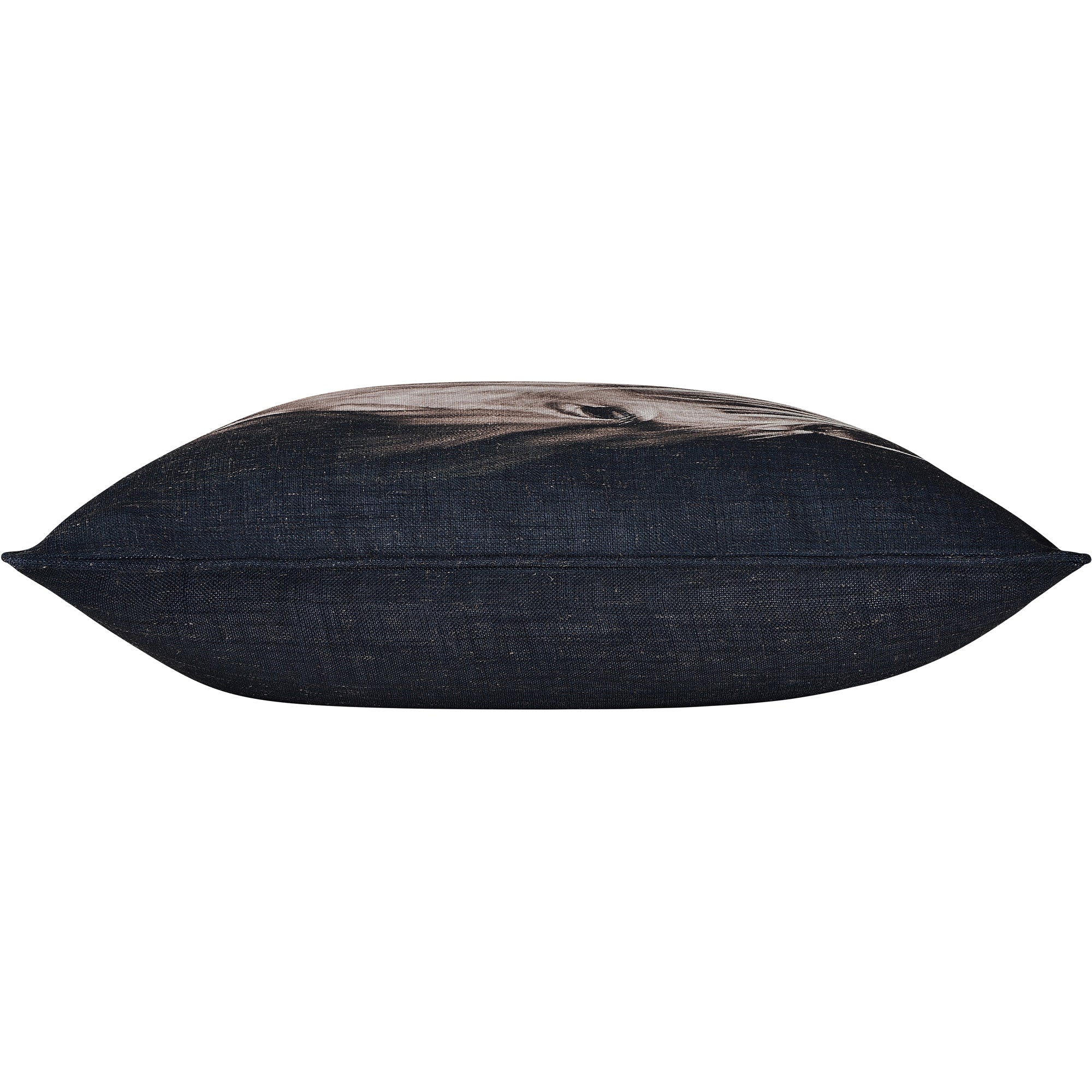 Side view of Del Rio Indoor Pillow with horse image on dark fabric