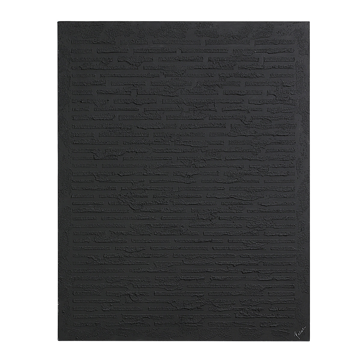 Kinetic canvas art by Renwil featuring a textured black surface with layered patterns.