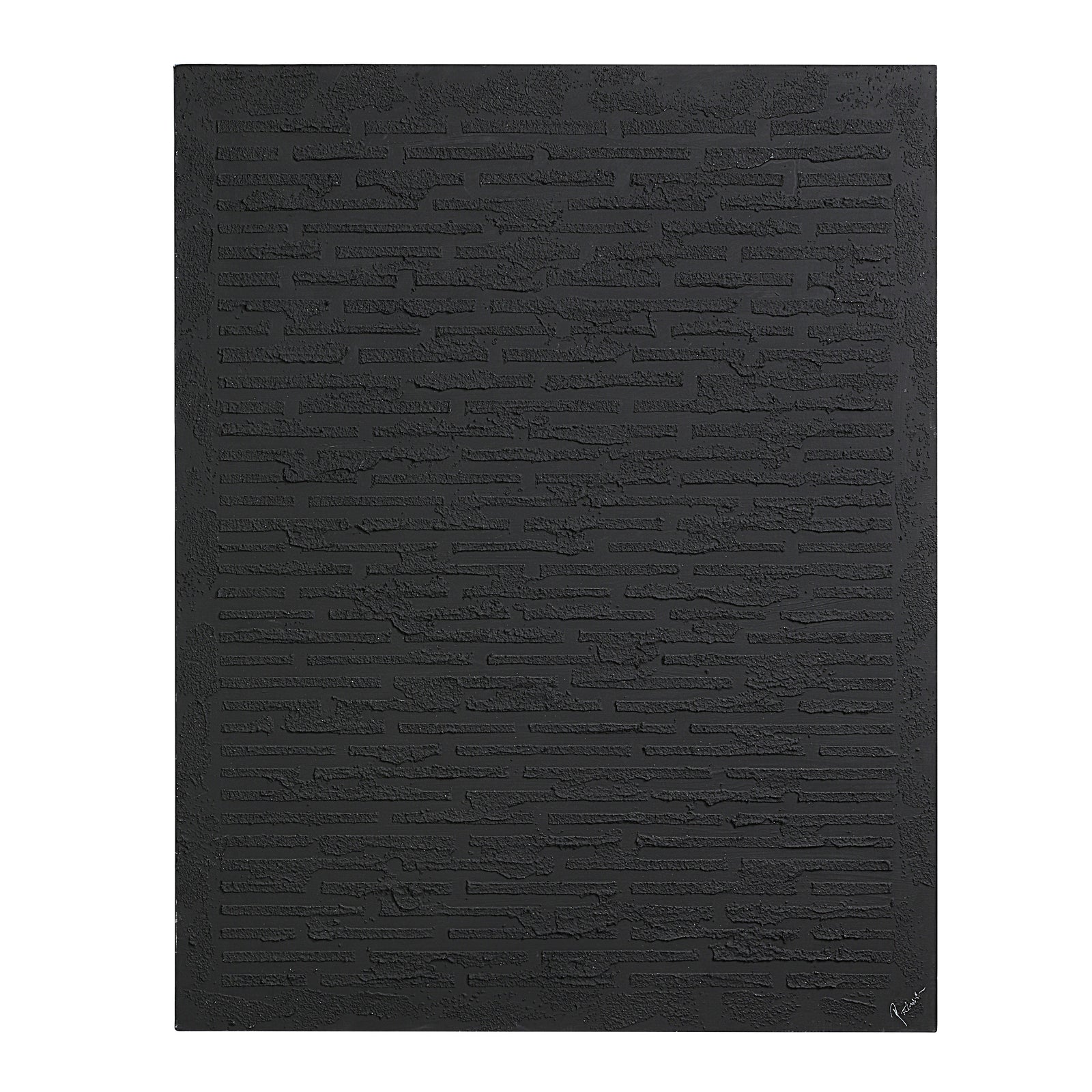 Kinetic canvas art by Renwil featuring a textured black surface with layered patterns.