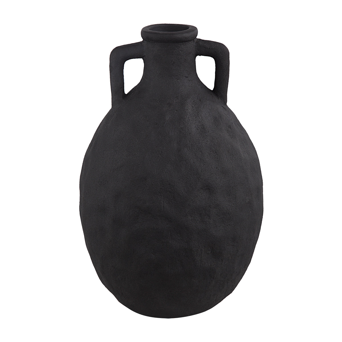 Fox Vase by Renwil, black textured ceramic vase with two handles.