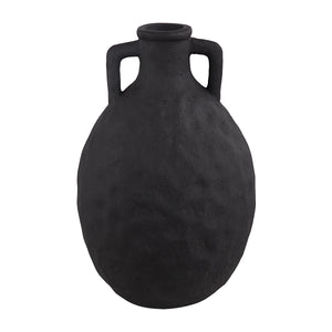 Fox Vase by Renwil, black textured ceramic vase with two handles.