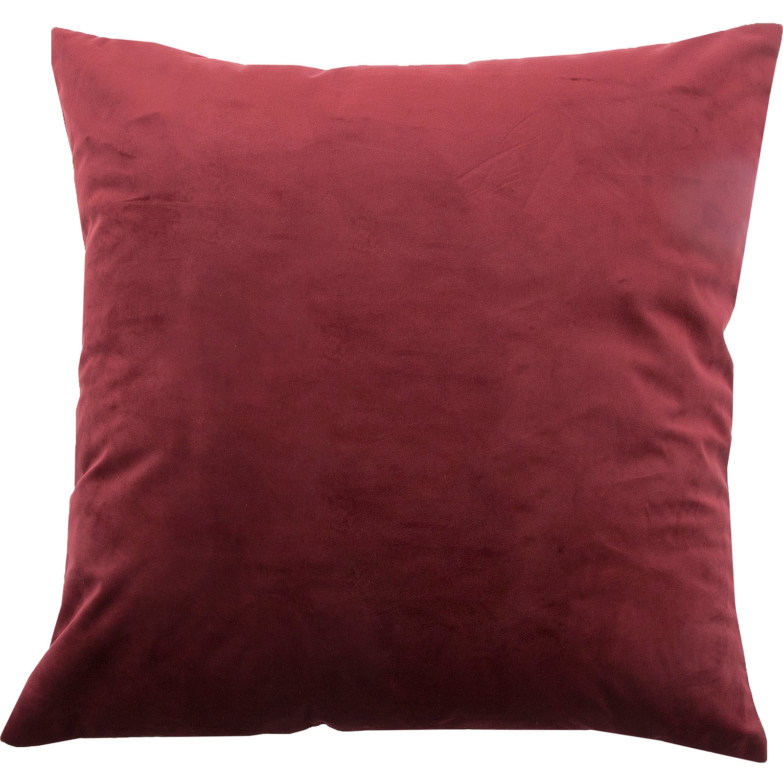Scarlet pillow in rich burgundy color with a soft, smooth texture.