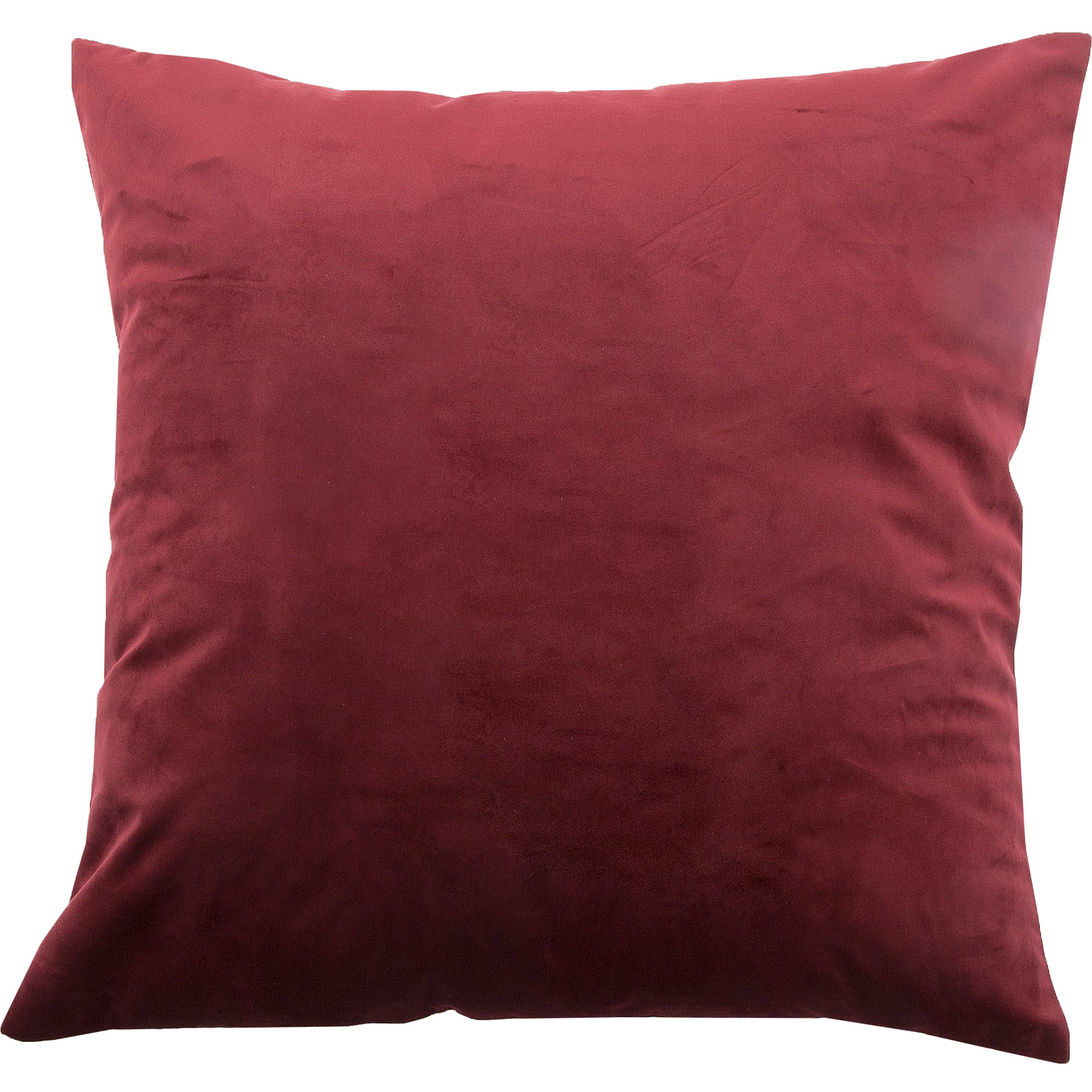 Scarlet pillow in rich burgundy color with a soft, smooth texture.