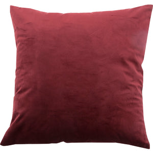 Scarlet pillow in rich burgundy color with a soft, smooth texture.