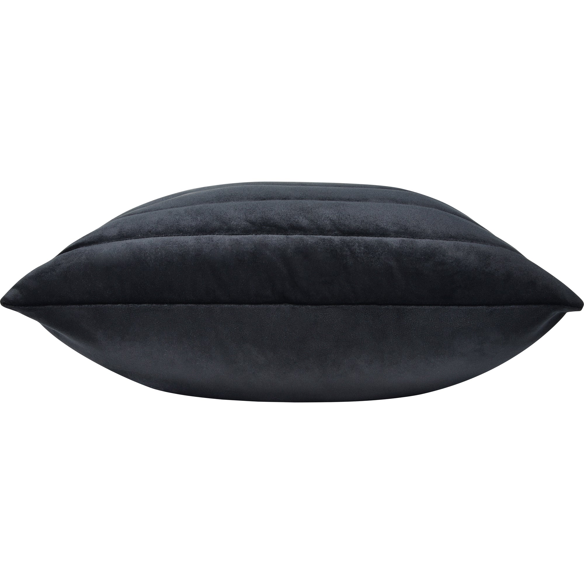 Side view of Chatra Indoor Pillow in dark gray highlighting its plush design