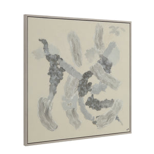 Maputo canvas art displayed at an angle, showcasing gray and white abstract designs.