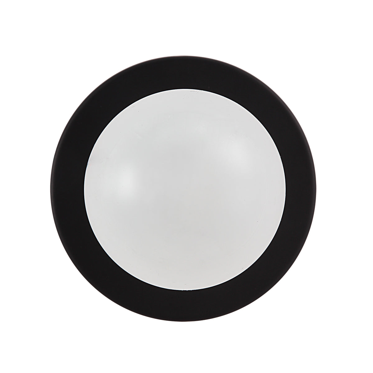 Thessa Wall Sconce with a round white glass shade and black circular frame.