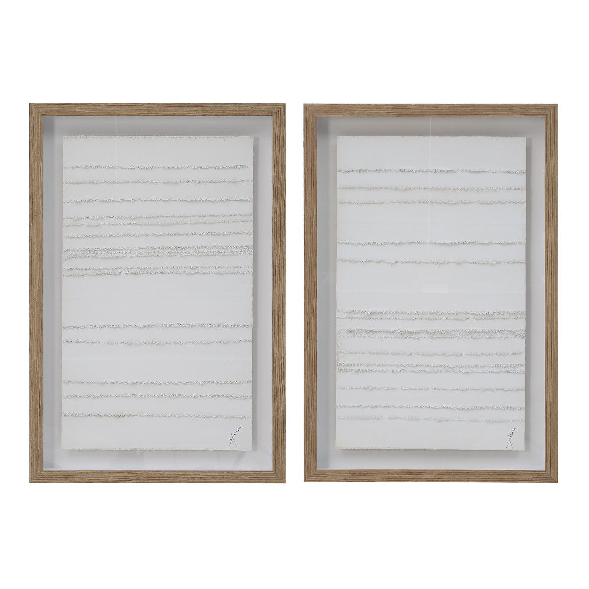Trax wall art by Renwil featuring two framed pieces with textured white stripes.