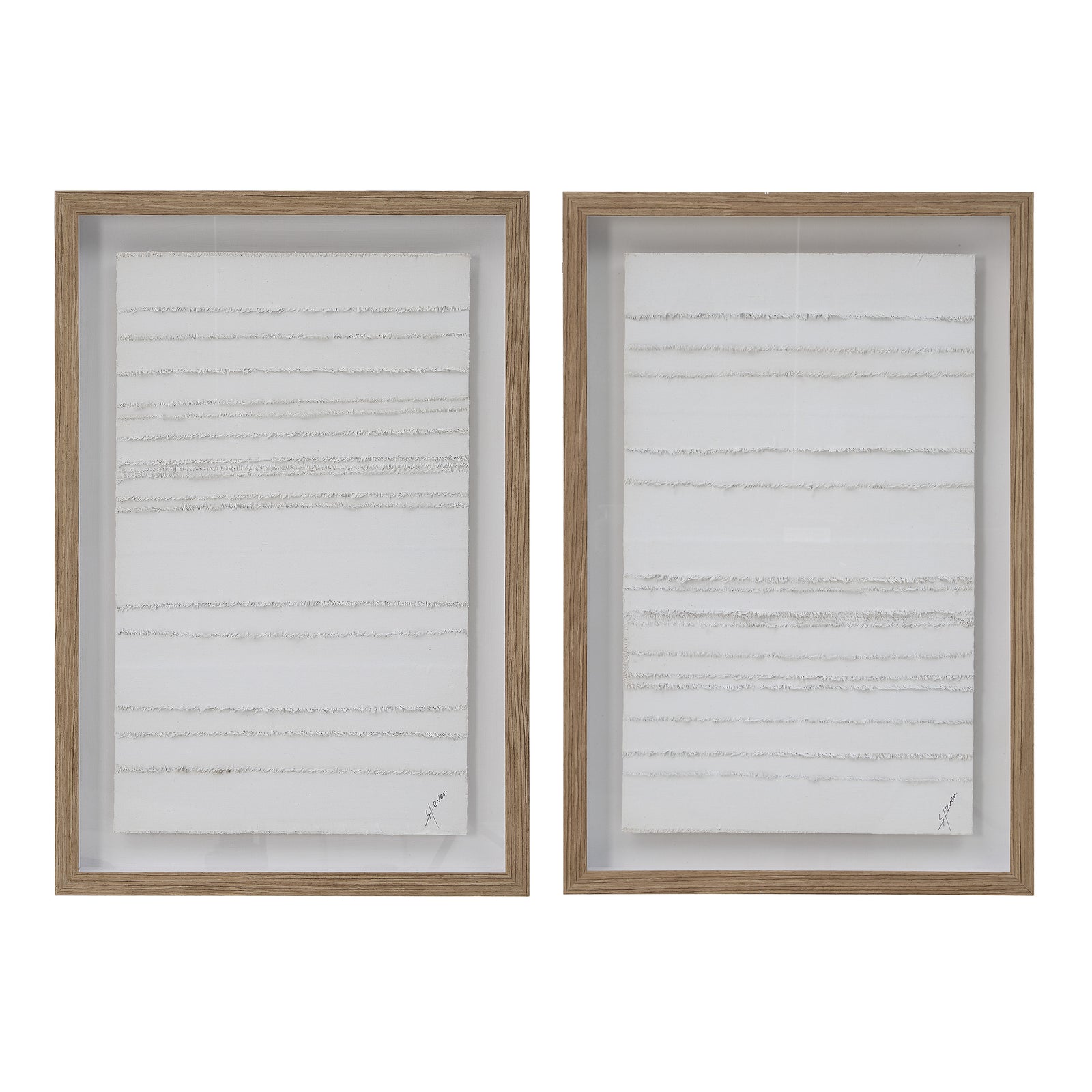 Trax wall art by Renwil featuring two framed pieces with textured white stripes.