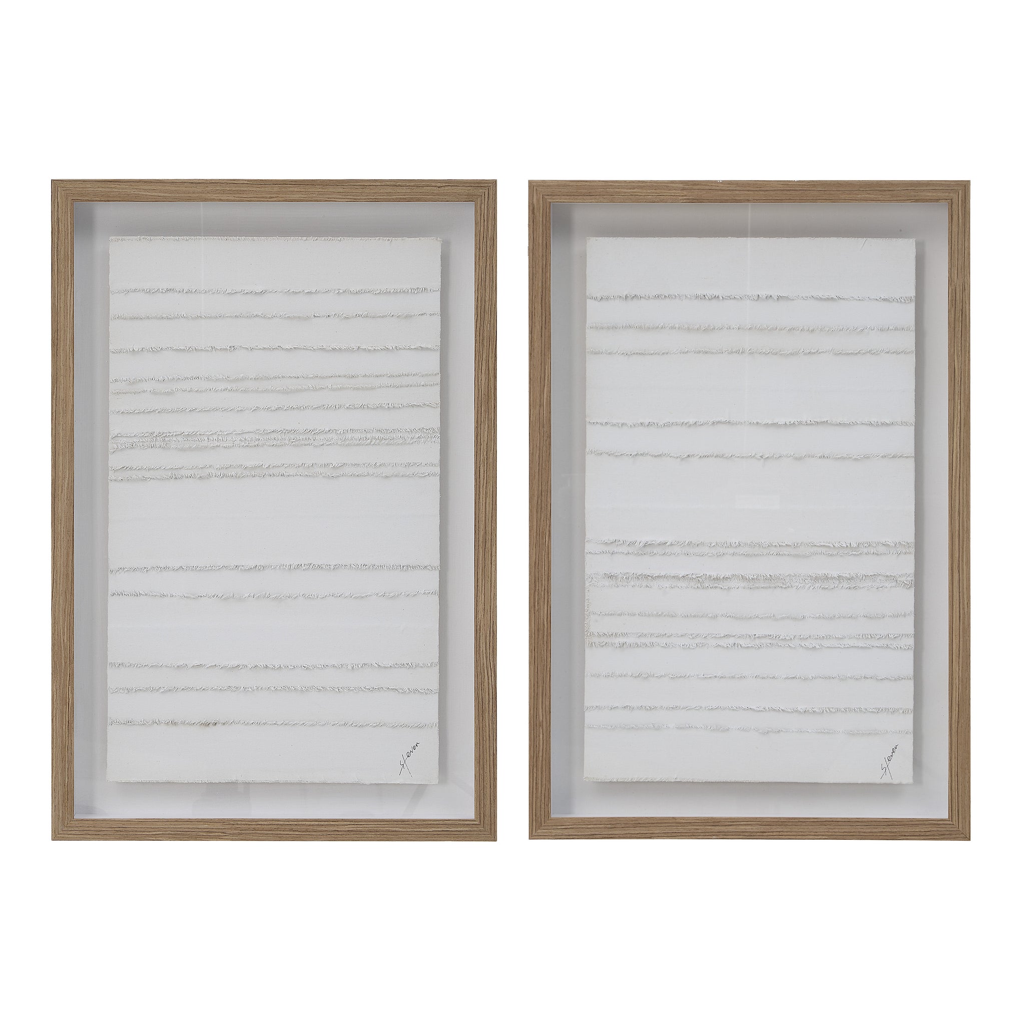 Trax wall art by Renwil featuring two framed pieces with textured white stripes.