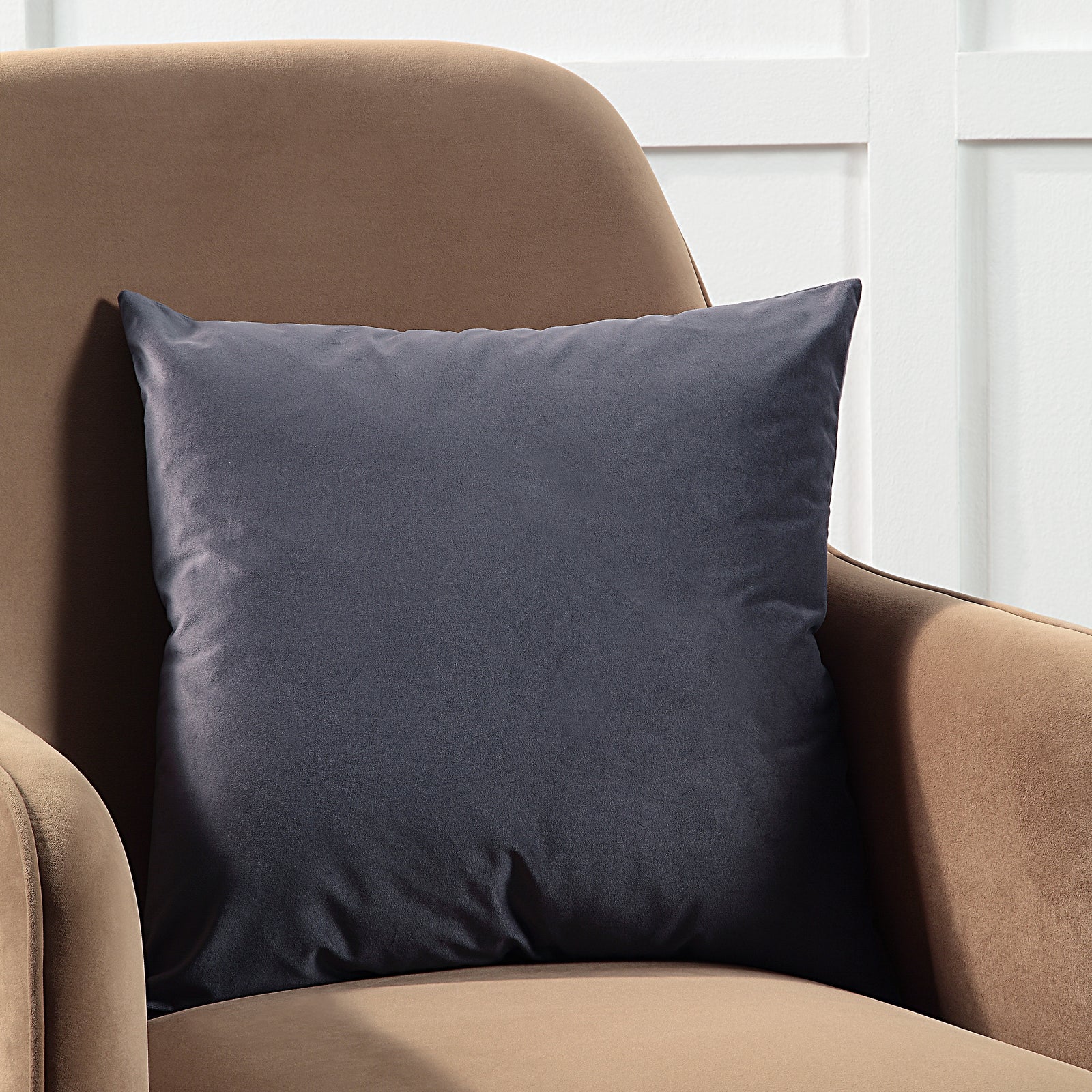 Anemone Indoor Pillow in dark gray, plush fabric, square shape, front view