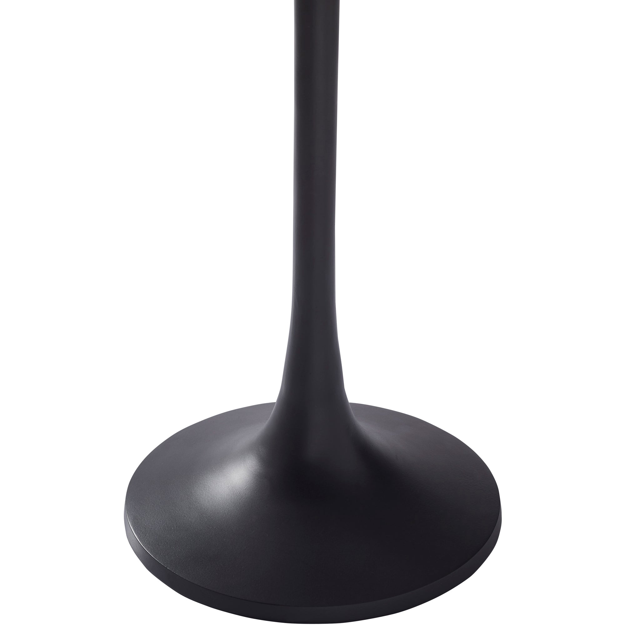 Mortain Table featuring a sleek black metal base, close-up view