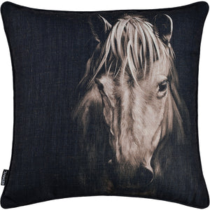 Del Rio Indoor Pillow featuring a horse portrait on a dark background