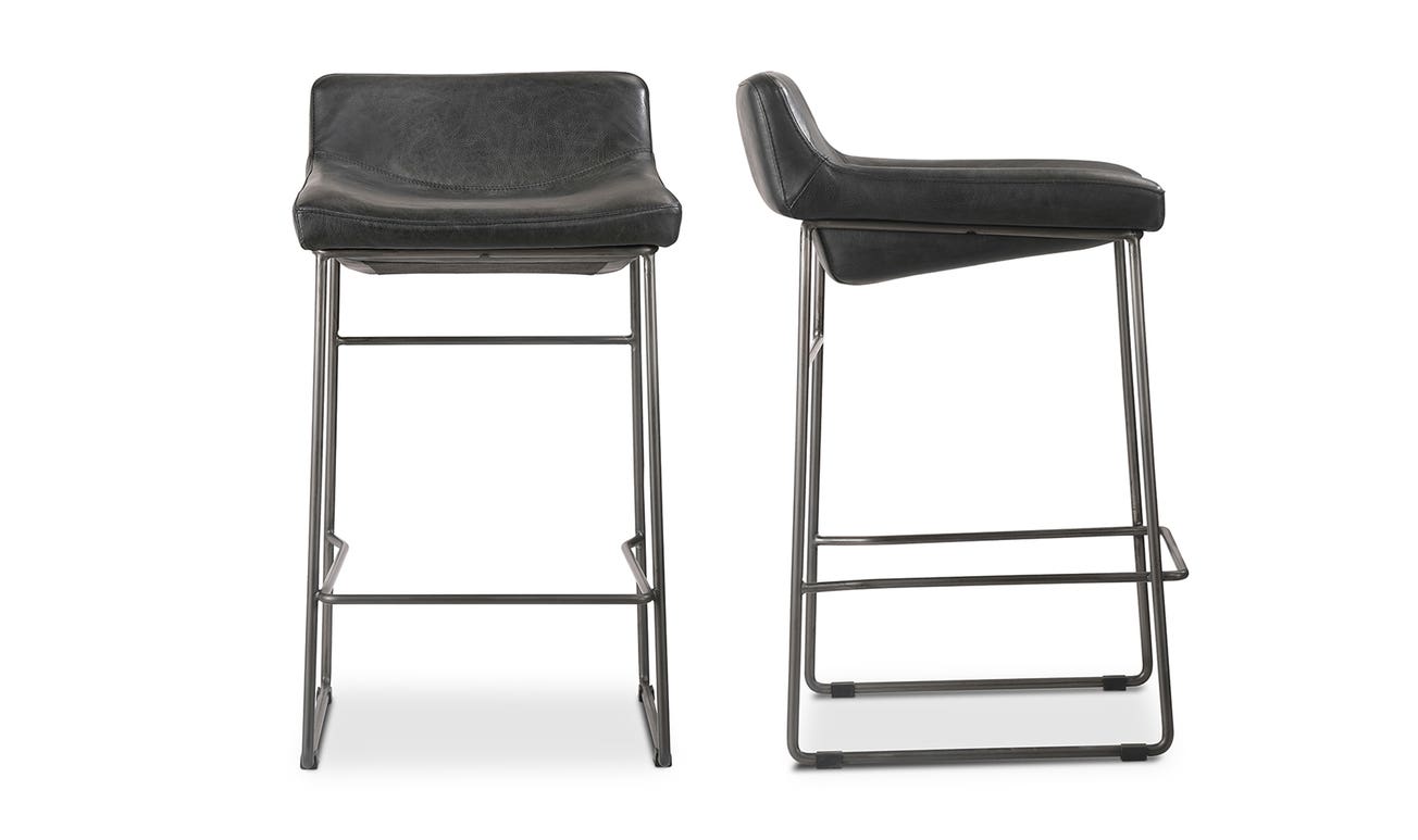 front view of Starlet Counter Stool Onyx Black Leather - Set Of Two luxury Chair