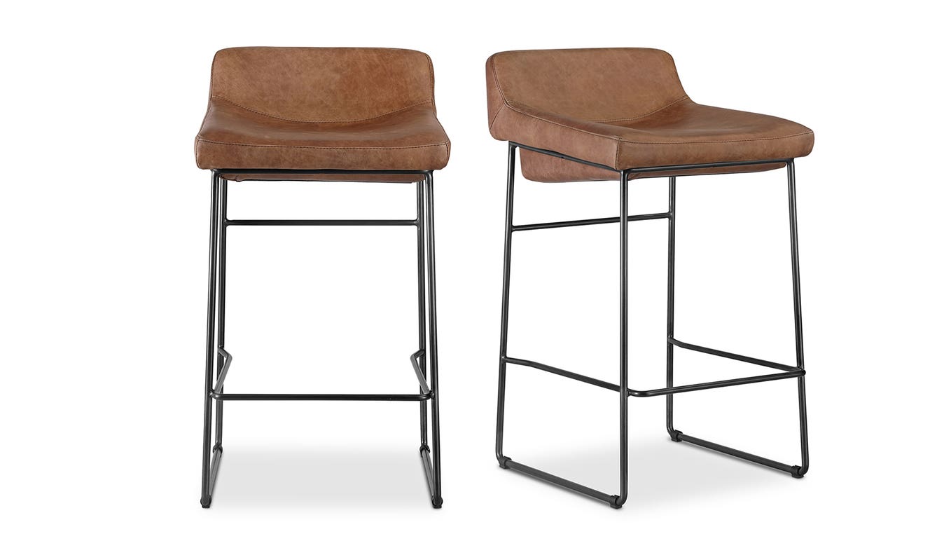 side view of Starlet Counter Stool Open Road Brown Leather - Set Of Two luxury Chair