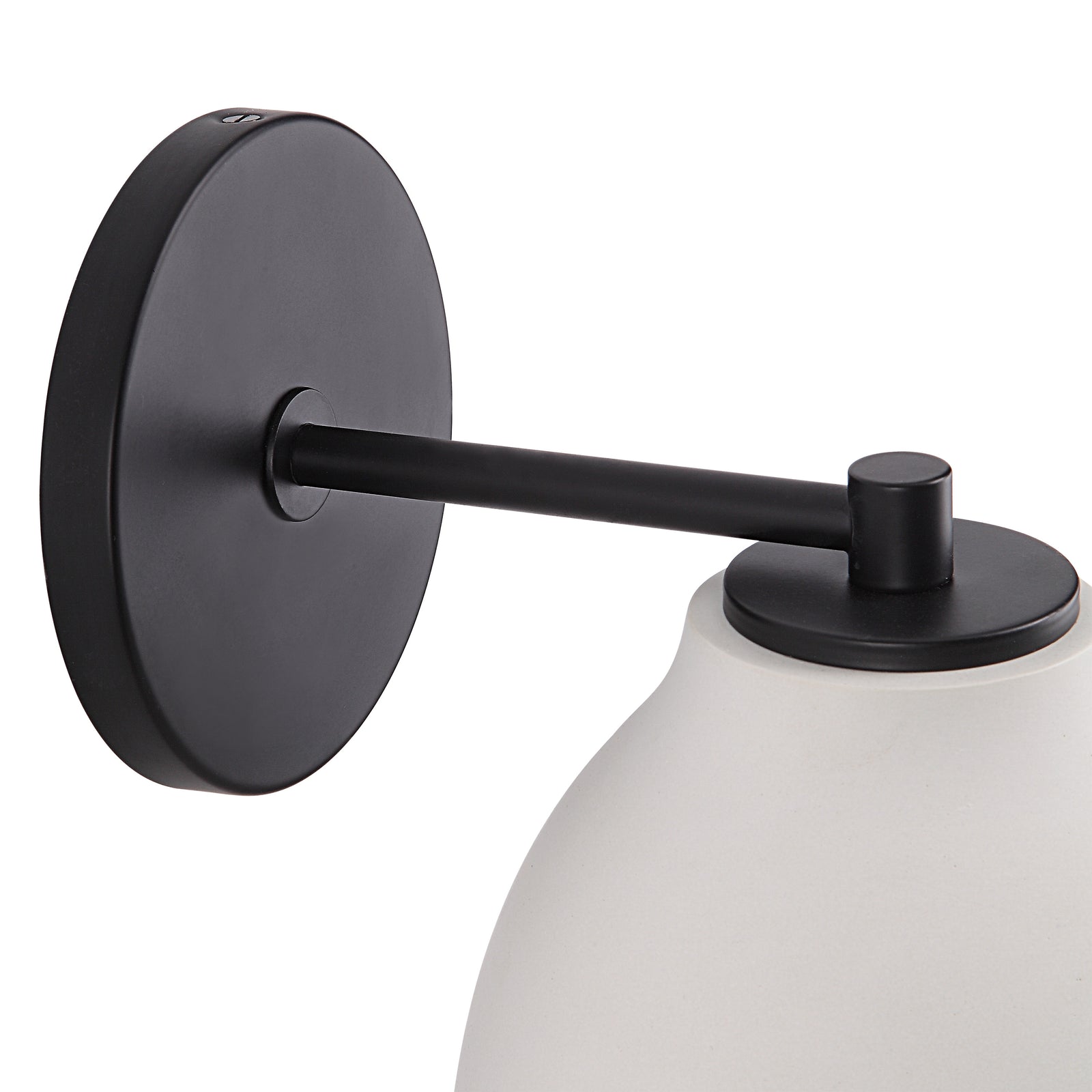 Lena Wall Sconce featuring a white ceramic shade and black metal arm.