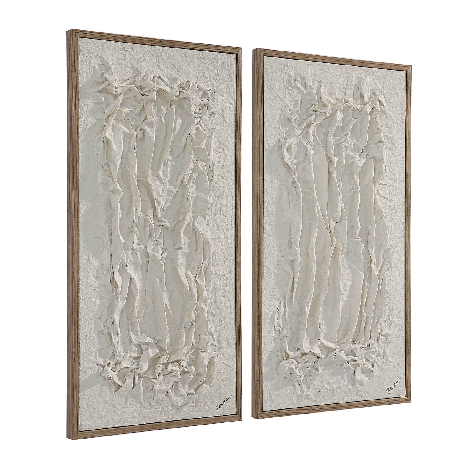 Volterra Wall Art by Renwil, textured white wall art in two panels with wooden frames.