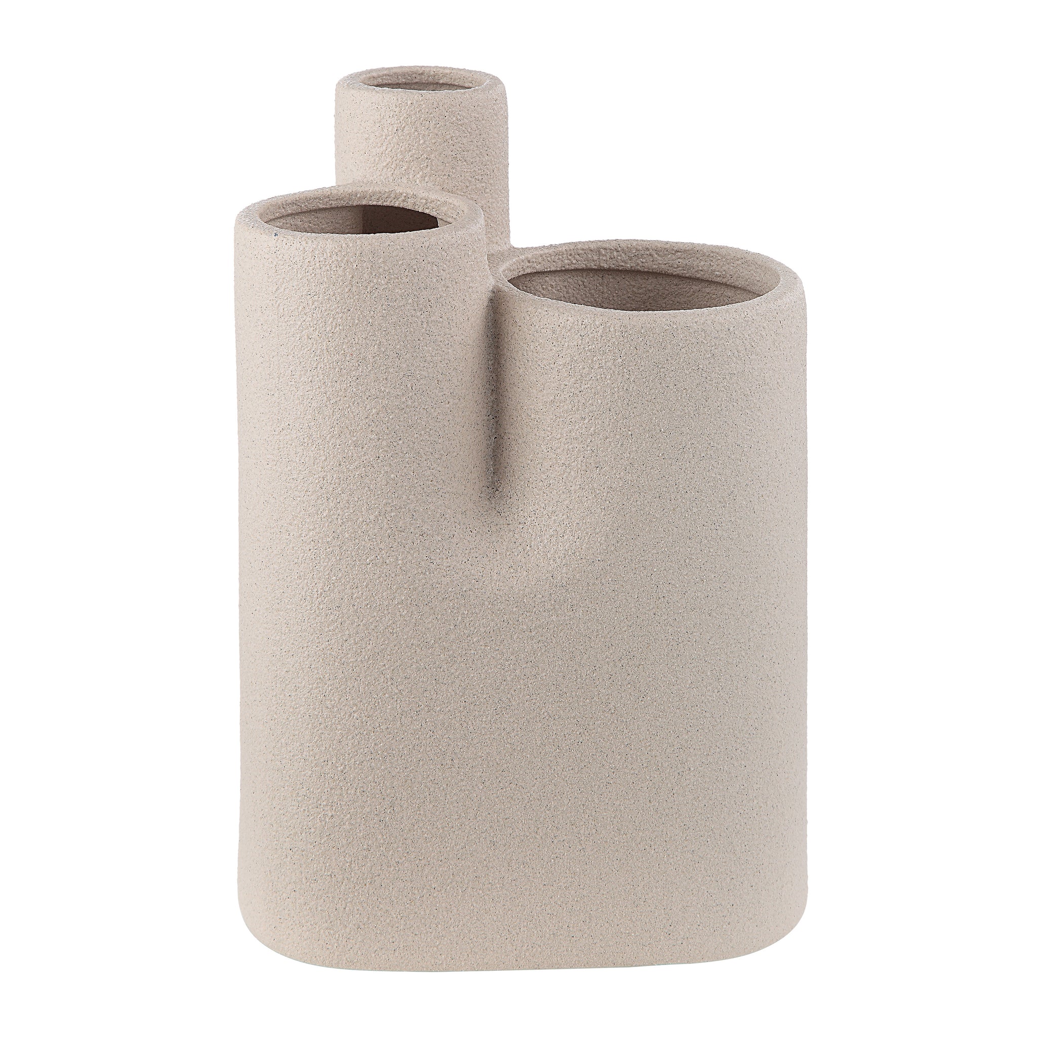 Fontaine Vase by Renwil in textured beige ceramic with three openings.