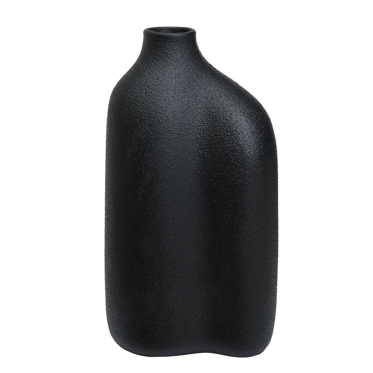 Challenger Vase by Renwil in textured black finish, showcasing a unique curved silhouette.