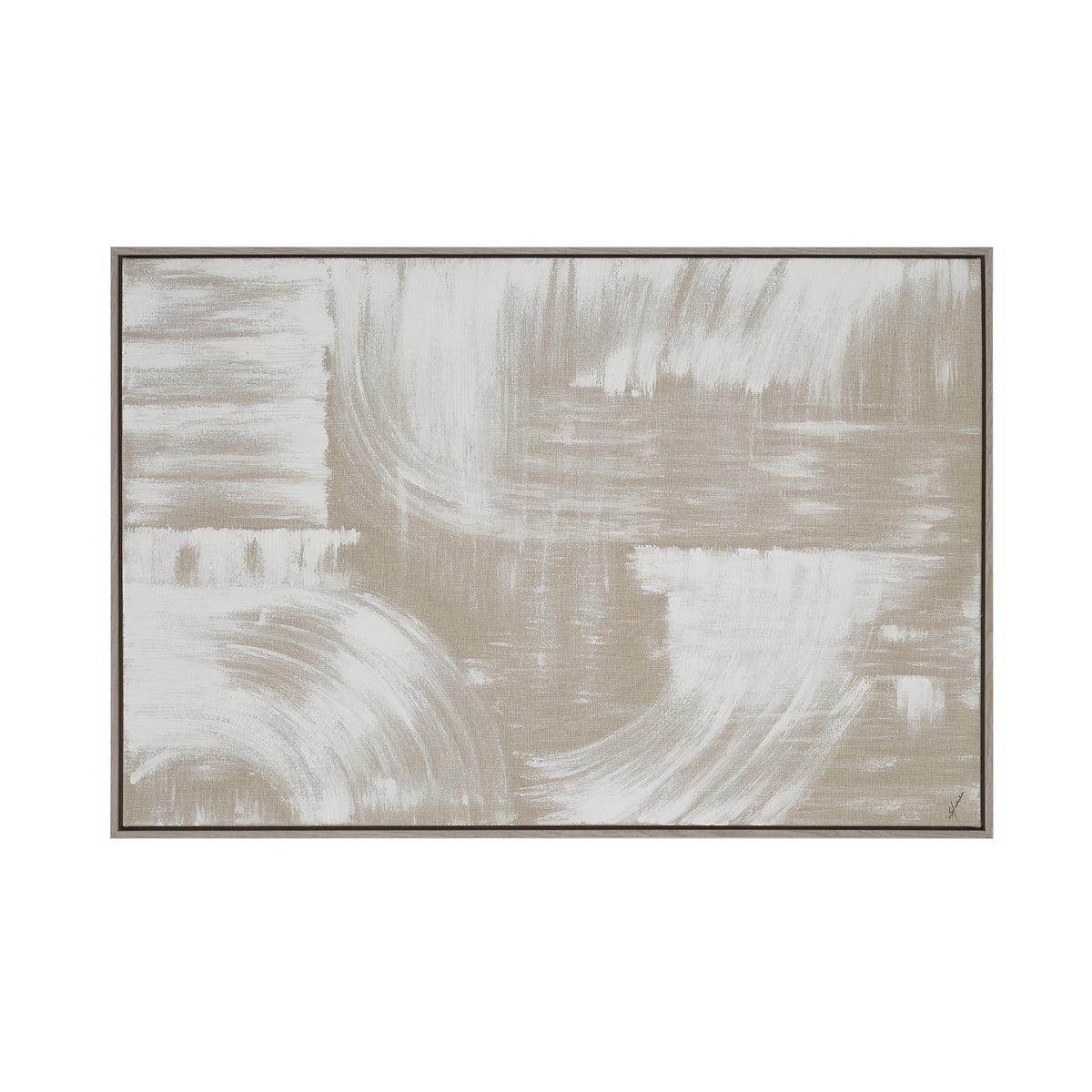 Quatro canvas art featuring abstract beige and white brush strokes in a framed design.