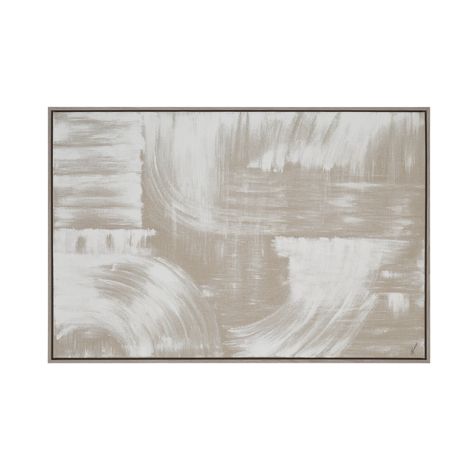 Quatro canvas art featuring abstract beige and white brush strokes in a framed design.