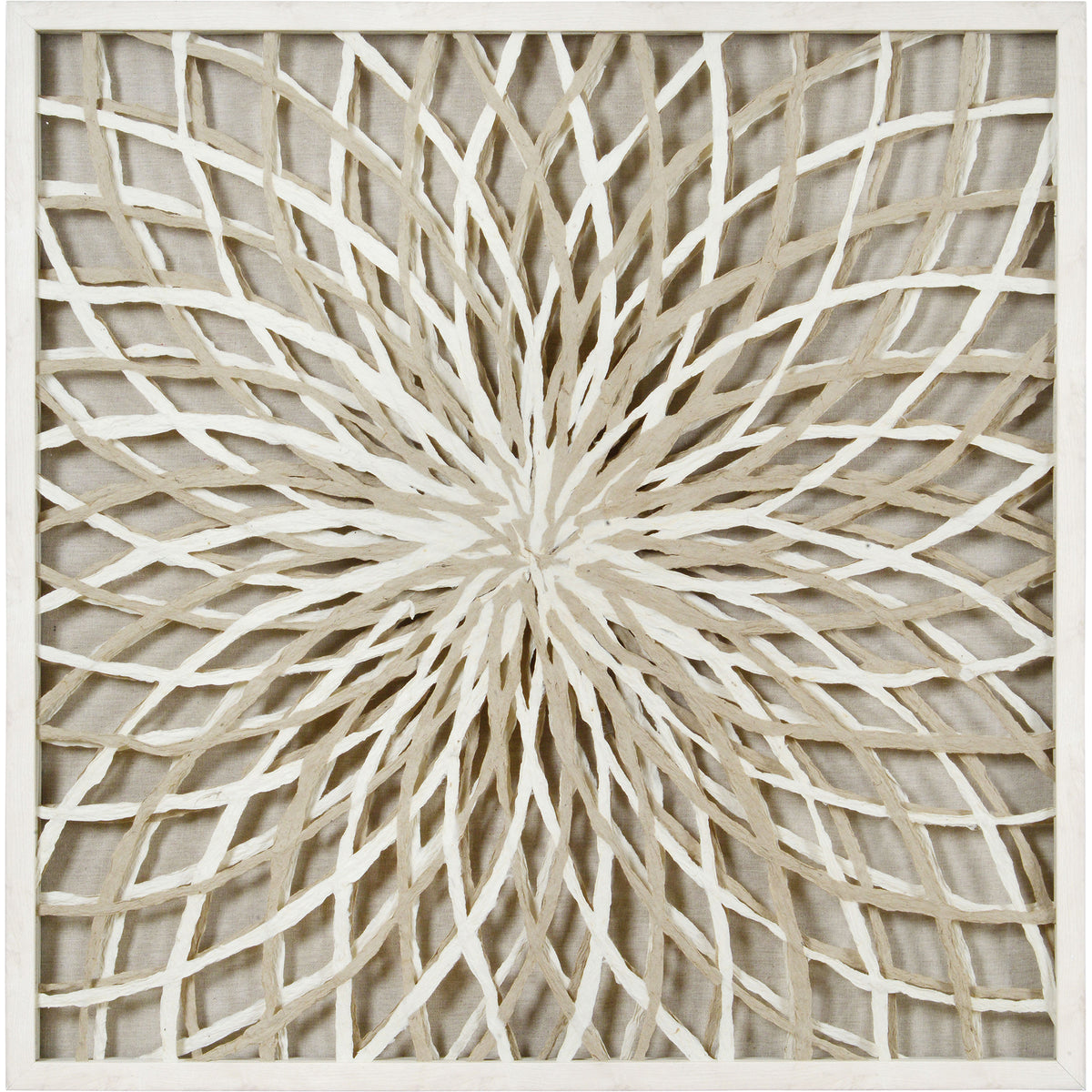 Cocktail wall art featuring intricate white and beige woven design on a textured background.
