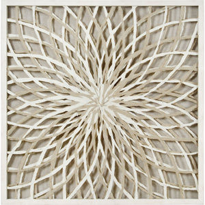 Cocktail wall art featuring intricate white and beige woven design on a textured background.
