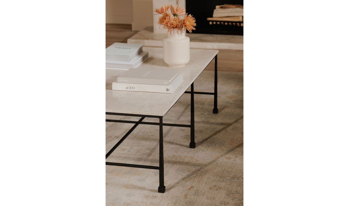 side view of River Coffee Table Botticino Marble luxury Coffee Table