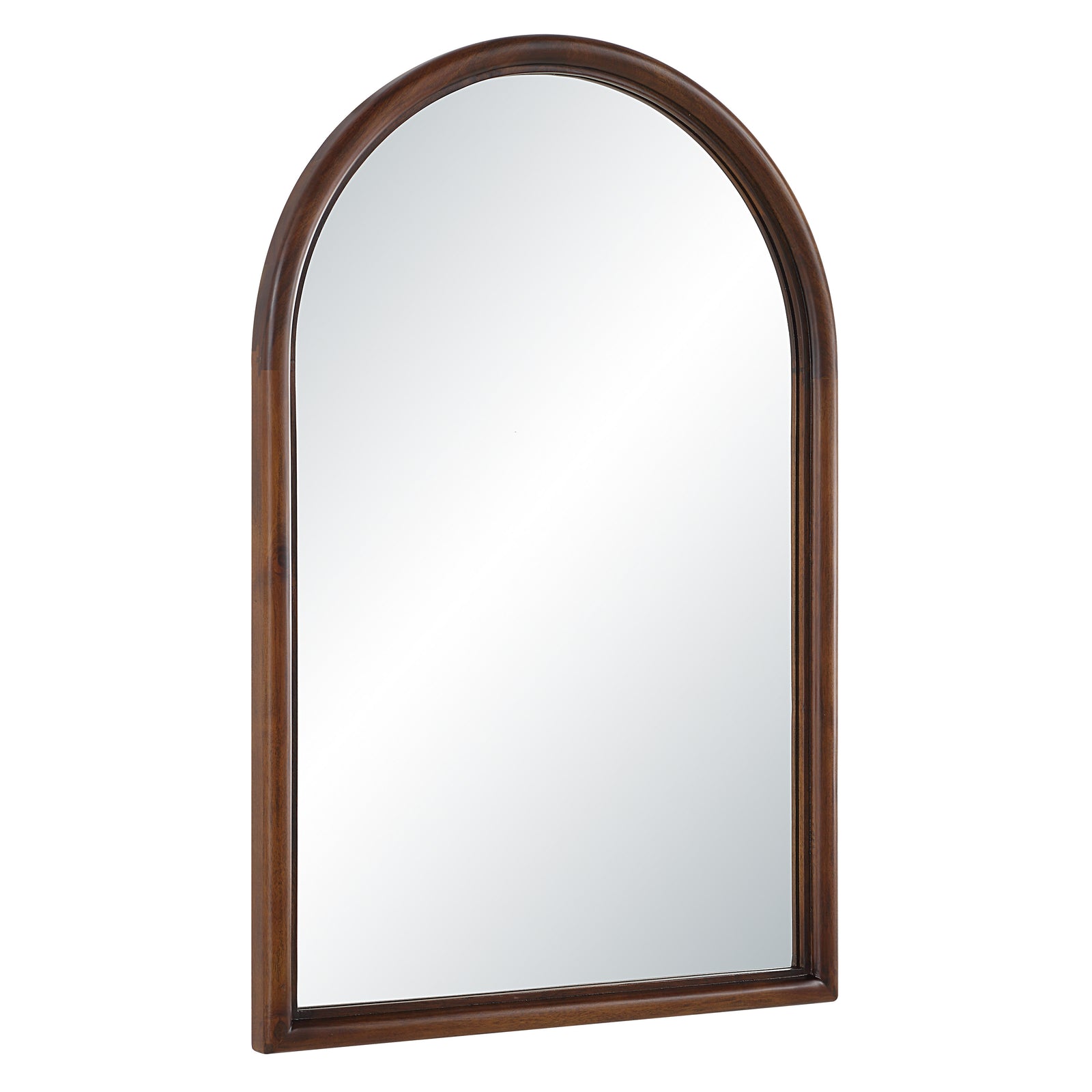 Lanai mirror with an arched top and wooden frame in a dark finish