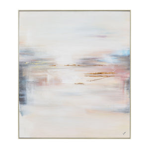 Carina Canvas Art featuring abstract soft hues of beige, pink, and blue with gold accents.