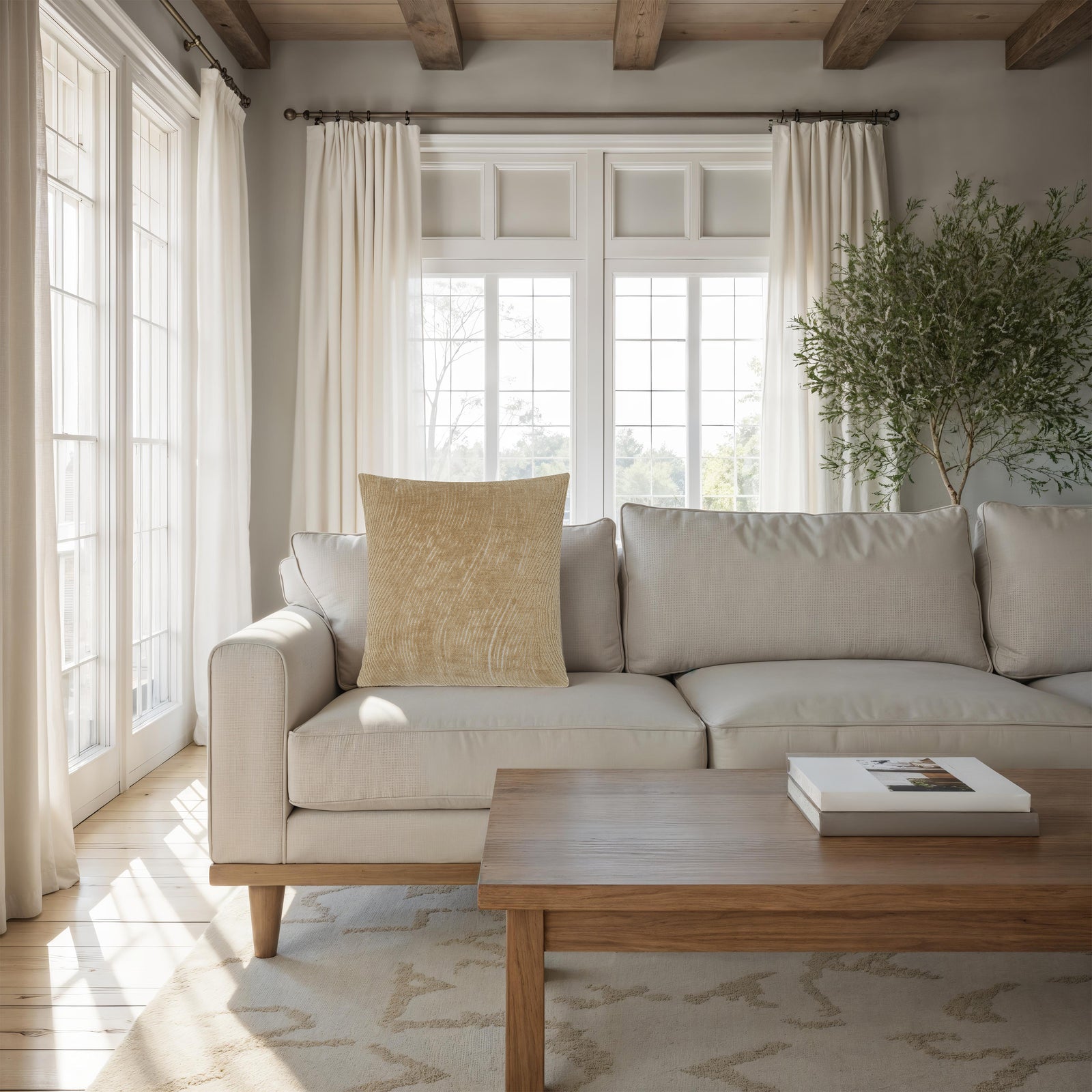 Oceana pillow by Renwil in beige with textured wave pattern