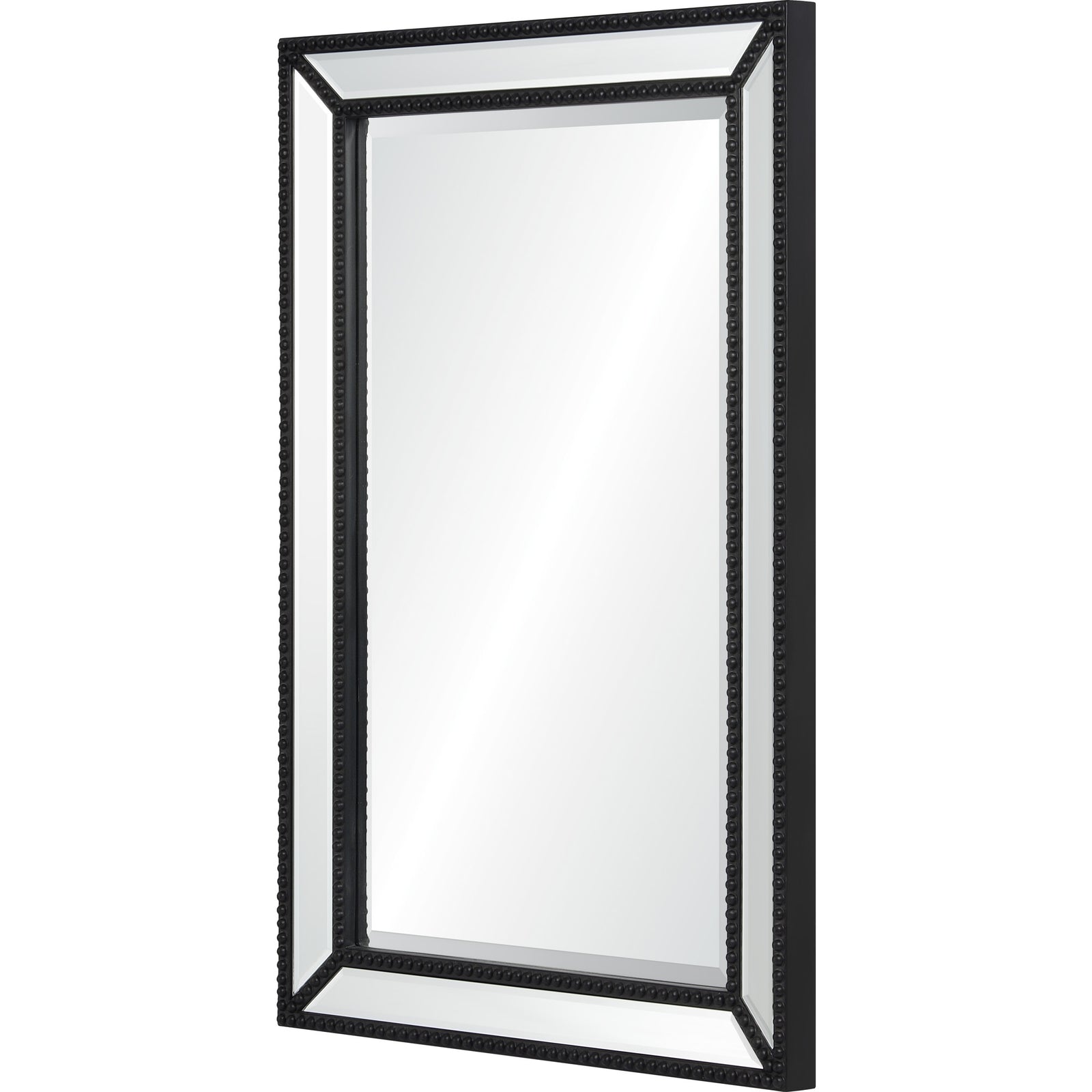 Waterloo Wall Mirror with a black frame featuring beaded detailing and a reflective surface.