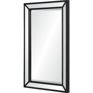 Waterloo Wall Mirror angled view showing a black frame with intricate beaded edges.